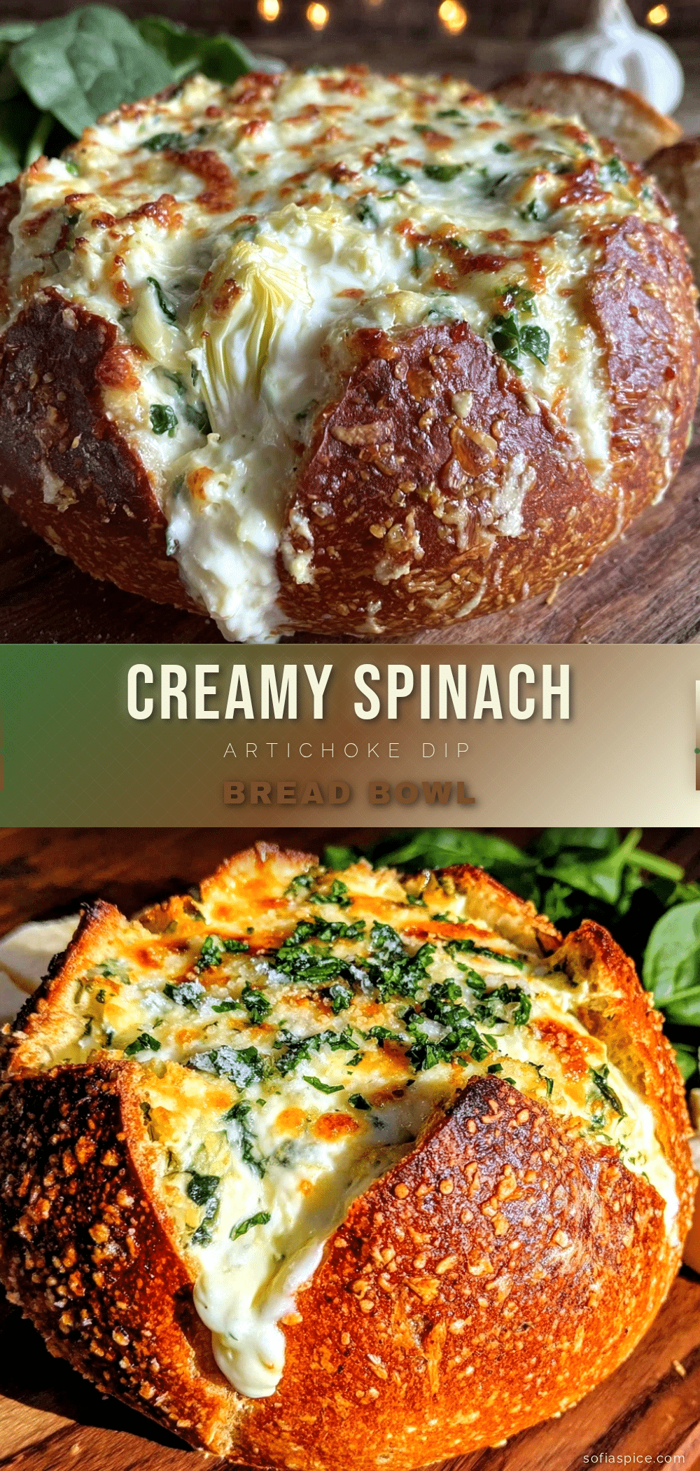 creamy spinach artichoke dip in bread bowl recipe