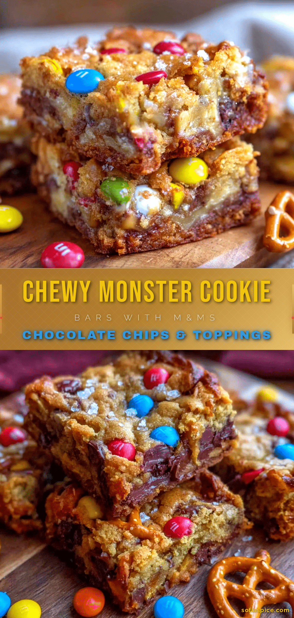 cozy monster cookie bars recipe