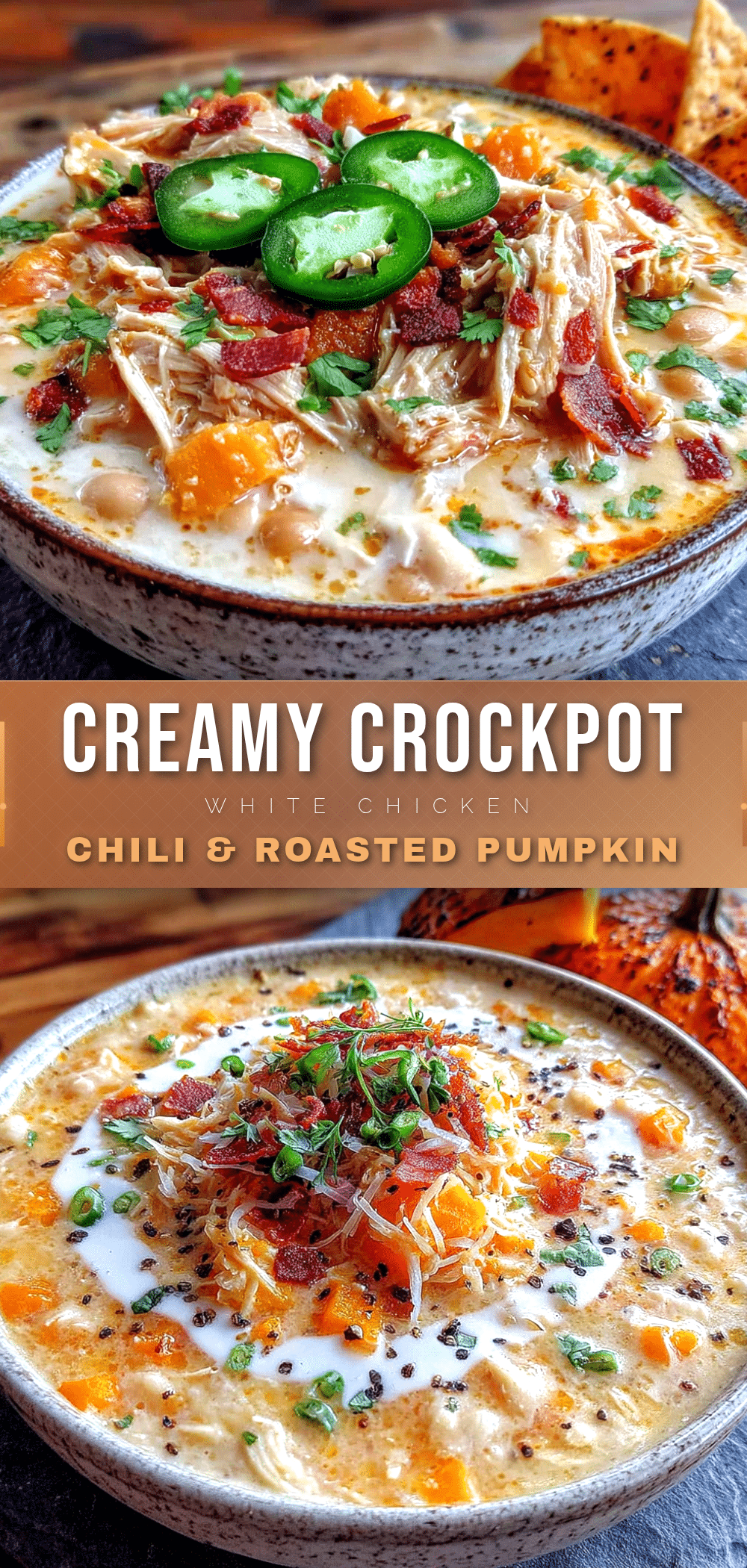 creamy crockpot white chicken chili with roasted pumpkin recipe