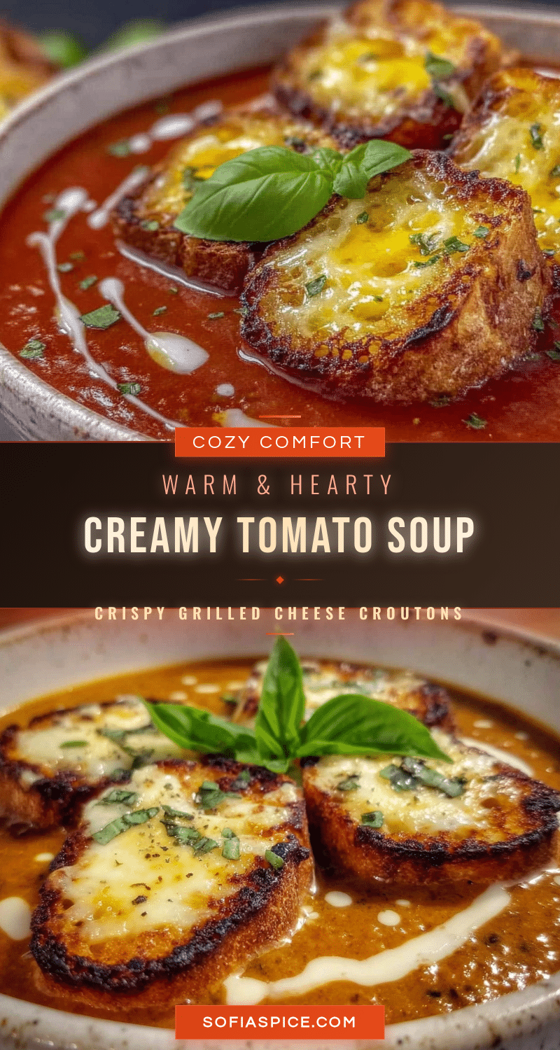 creamy tomato basil soup with grilled cheese croutons recipe