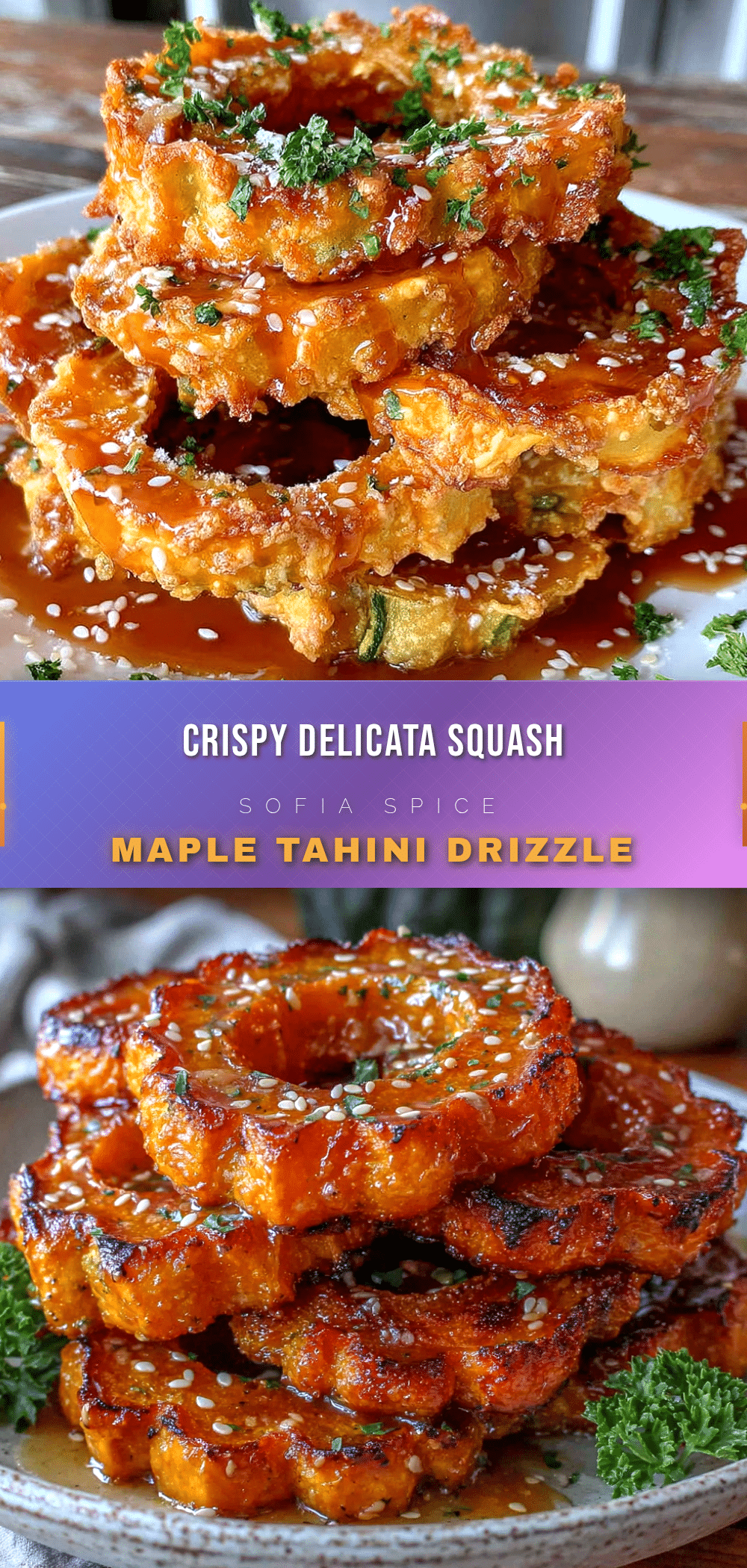 crispy delicata squash rings with maple tahini drizzle recipe