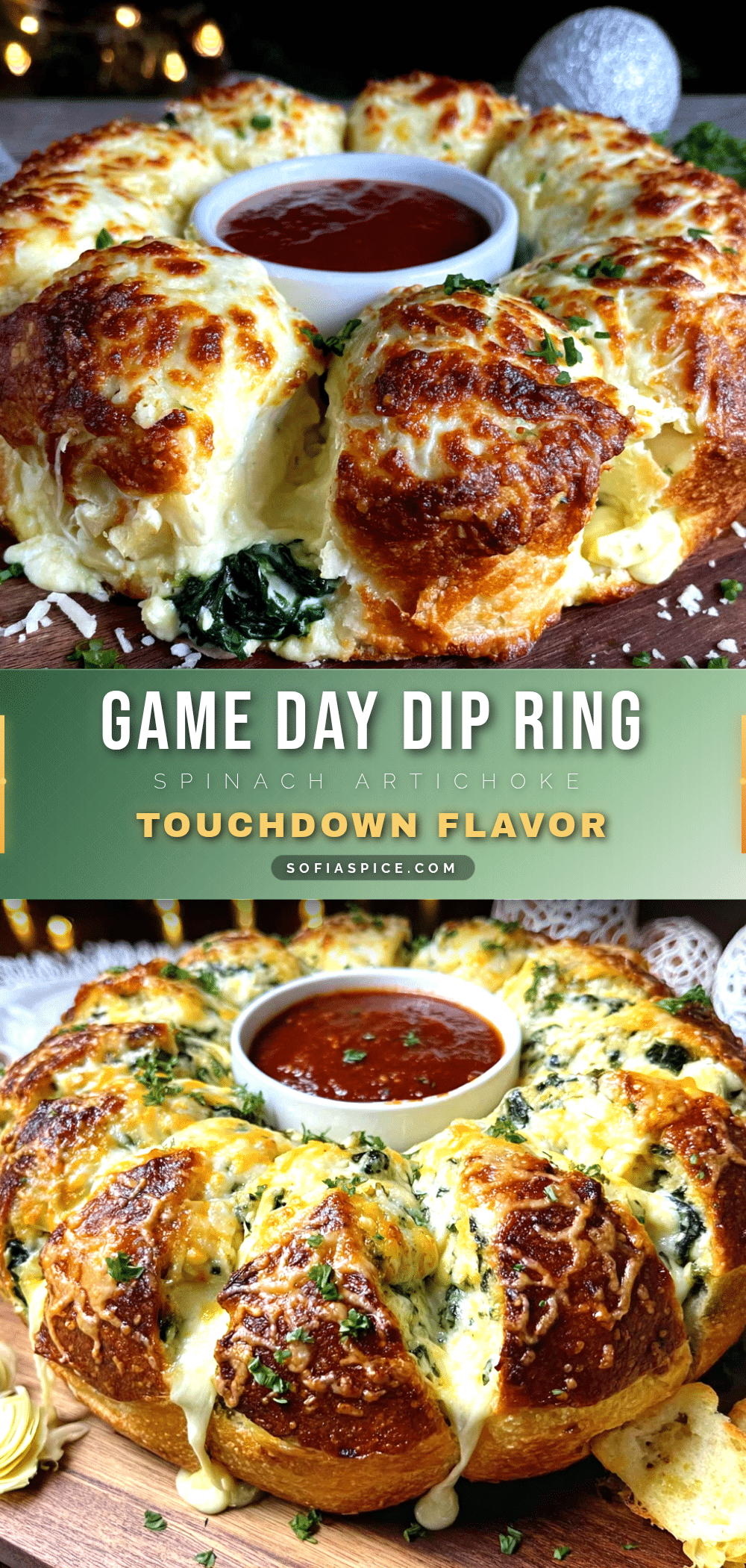 game day spinach artichoke dip ring recipe