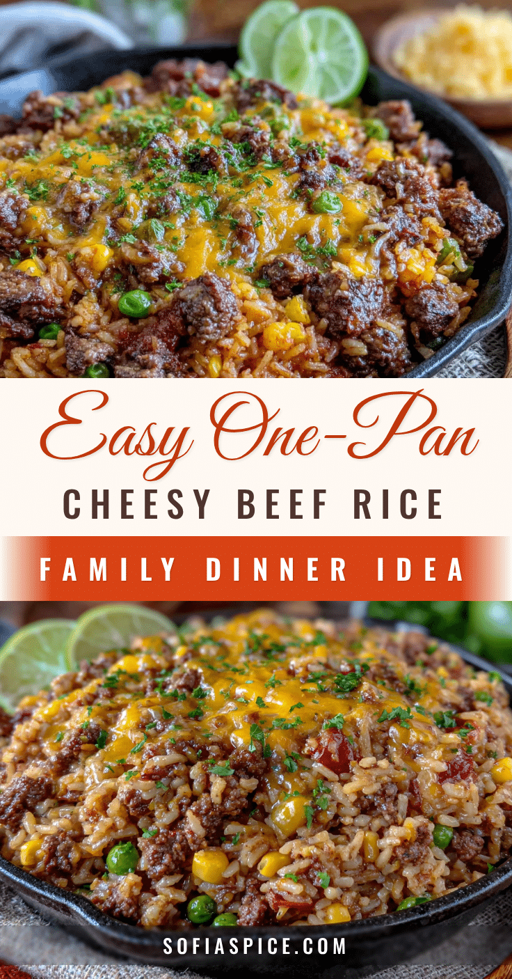 one-pan cheesy beef and rice skillet recipe