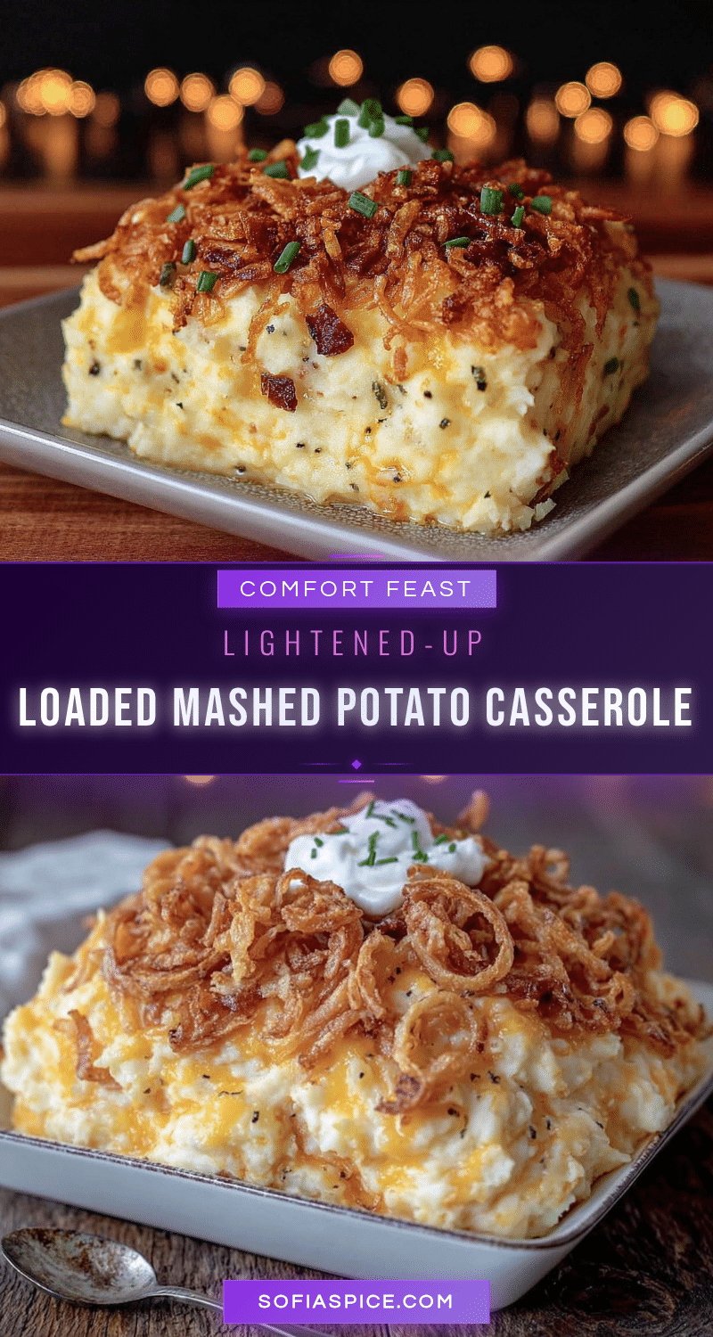 lightened-up loaded mashed potato casserole with crispy onions recipe