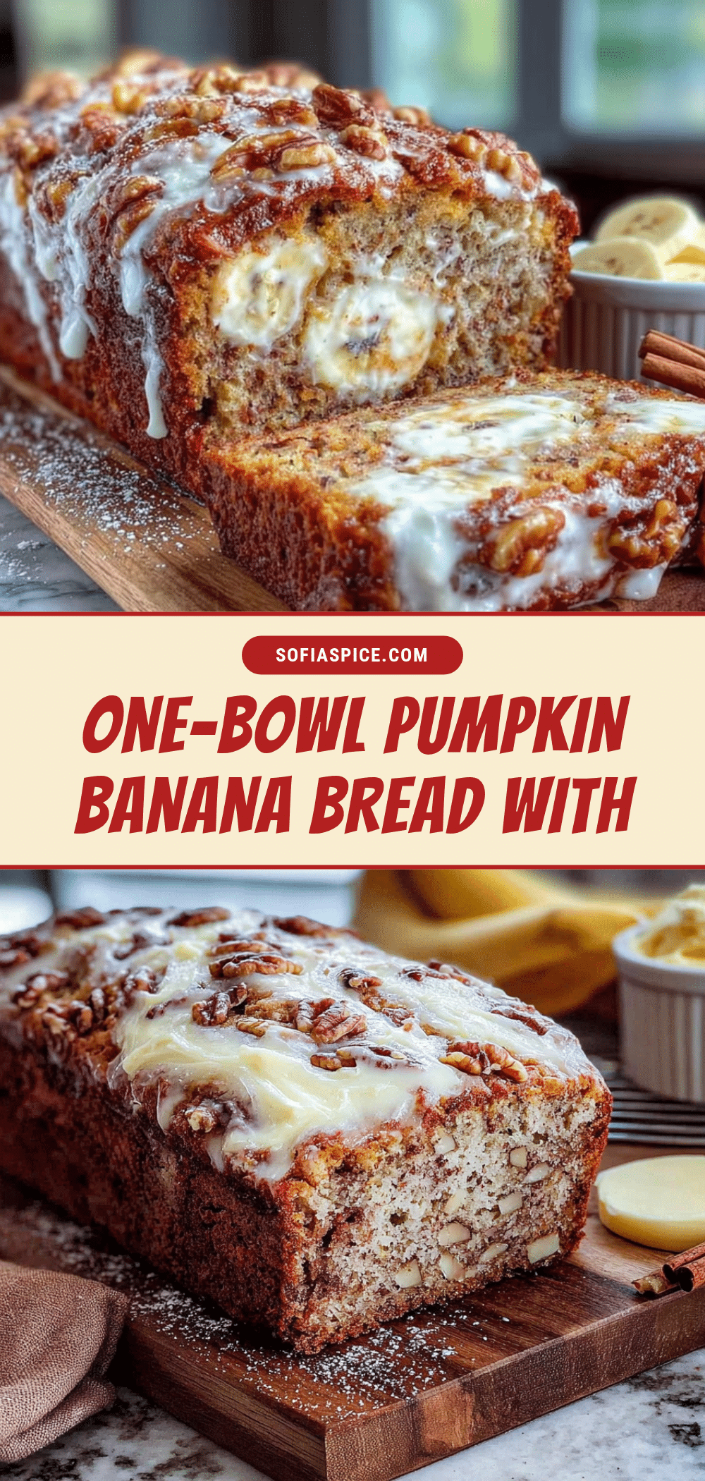 one-bowl pumpkin banana bread with cream cheese swirl recipe