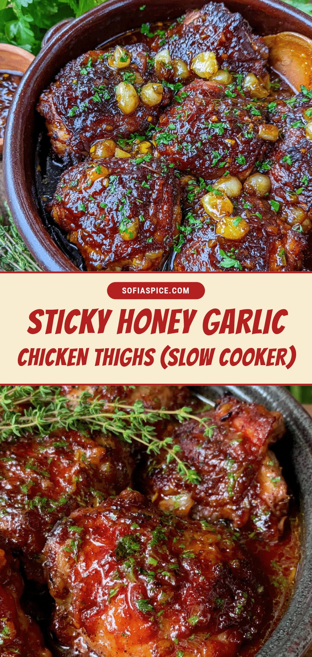 slow cooker sticky honey garlic chicken thighs recipe