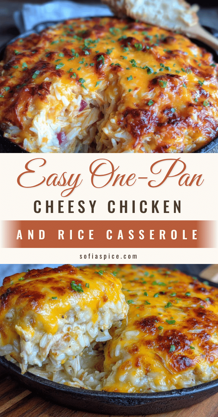 one-pan cheesy chicken and rice casserole recipe