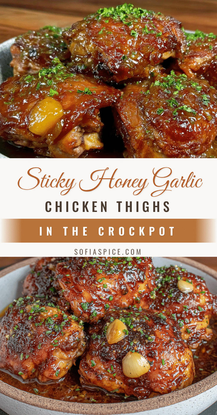 sticky honey garlic crockpot chicken thighs recipe